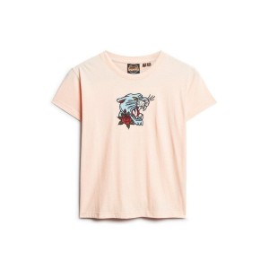 Obcisła koszulka z haftem w stylu tatuażu dla kobiet Superdry