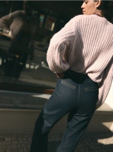 Jeansy wide leg z wysokim stanem - granatowy