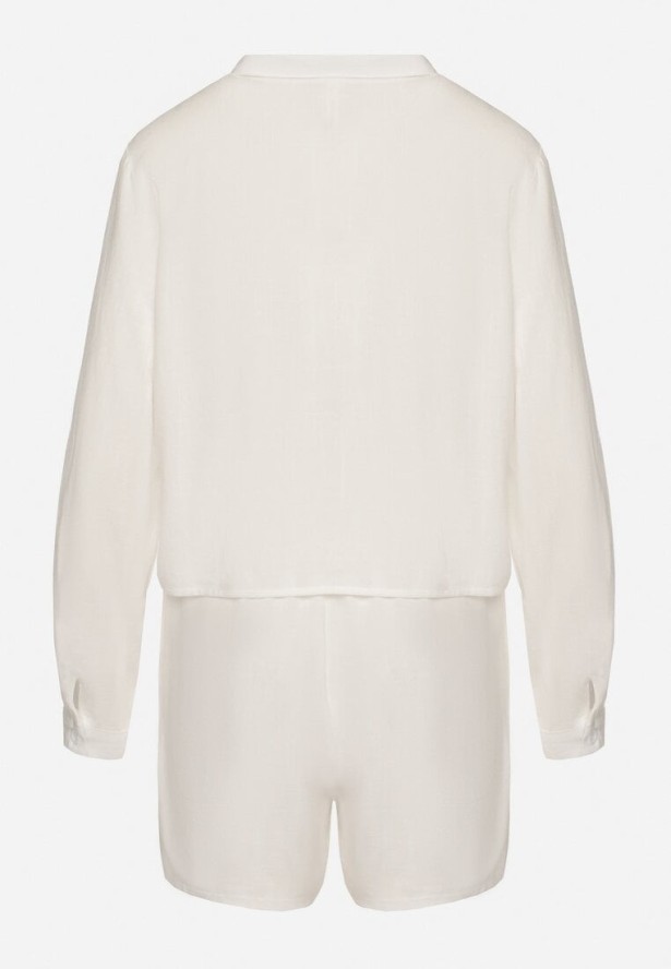 Biały Komplet z Lnem i Wiskozą Szorty i Krótka Koszula Neothiela