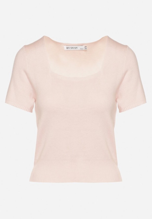 Różowa Bluzka z Wiskozą i Modalem Ozdobiona Kwadratowym Dekoltem Sanova