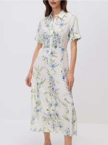 Sukienka midi z domieszką lnu - wielobarwny