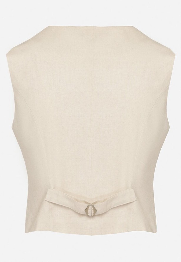 Beżowa Bawełniana Kamizelka Garniturowa Zapinana na Guziki Tiamaire