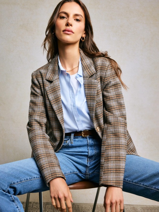 Marynarka damska z dodatkiem wełny w kratę Stilla 000