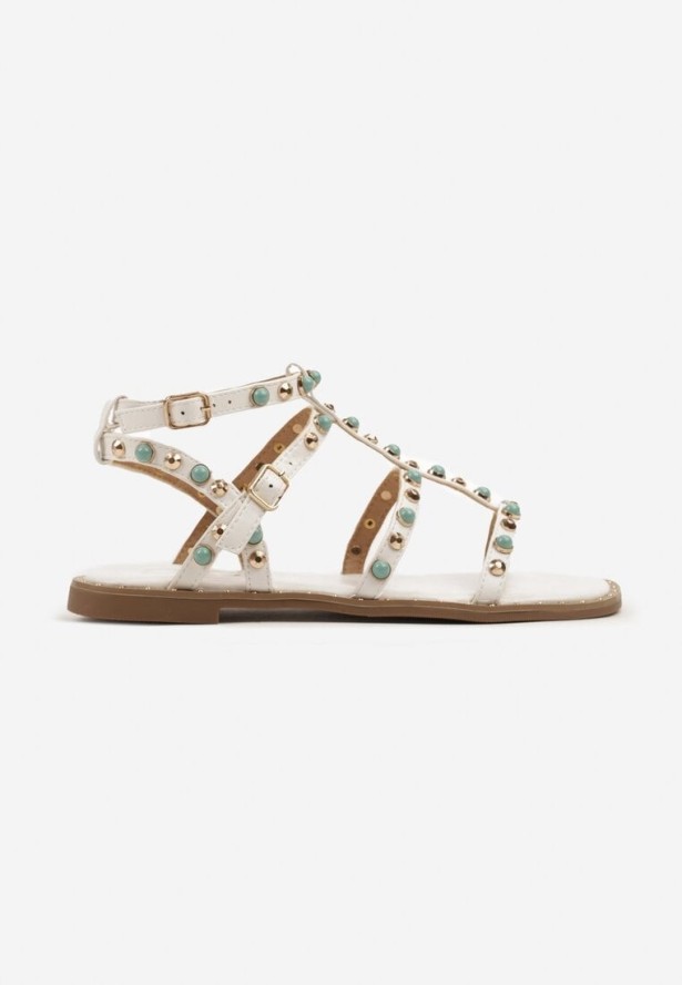 Białe Sandały Typu Rzymianki z Koralikami Parmoi