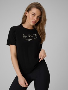 4F T-shirt regular z nadrukiem damski - czarna M
