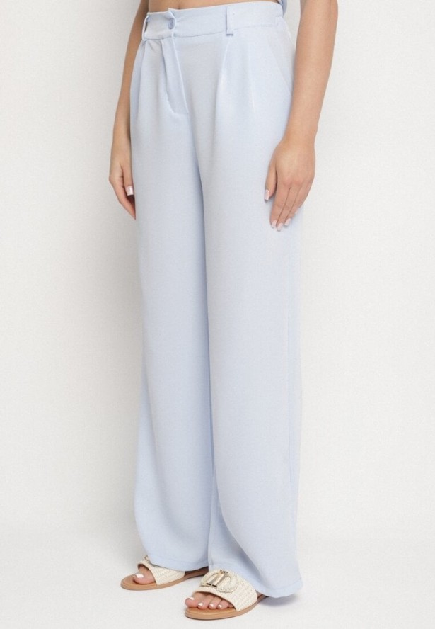 Niebieski Komplet Koszula z Asymetrycznym Wiązaniem i Szerokie Spodnie Filivara