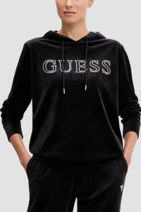 GUESS Czarna damska bluza z kapturem i cyrkoniami Couture, Rozmiar M