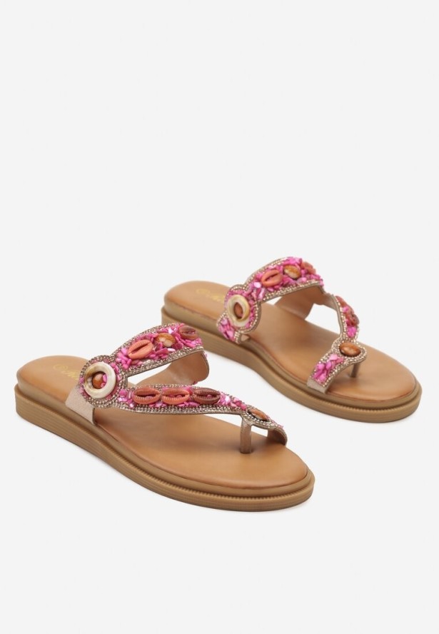 Różowe Japonki Zdobione Cyrkoniami i Aplikacjami z Muszelkami Reionelle