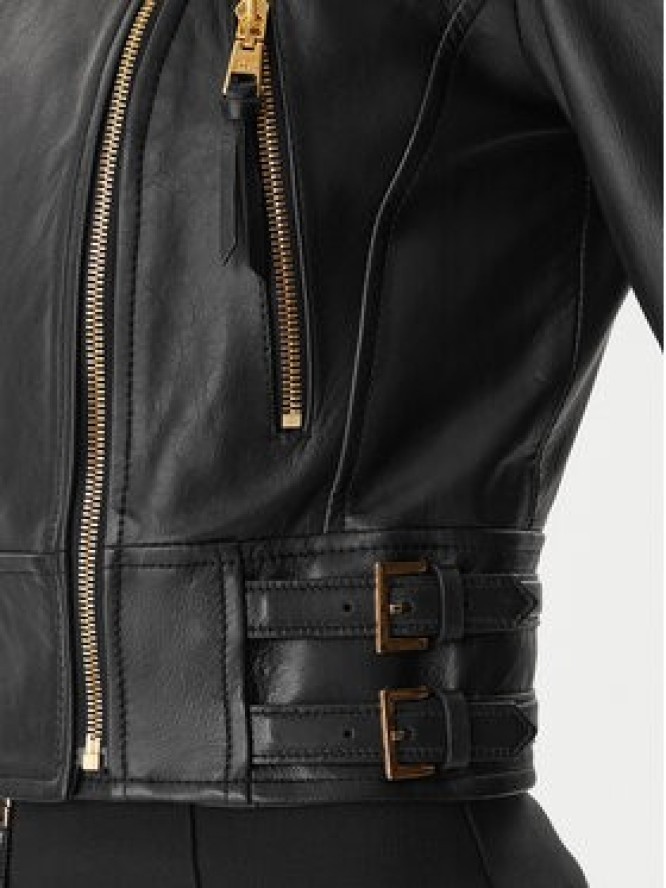 Elisabetta Franchi Kurtka skórzana GD-57Z-61E2-V1490 Czarny Regular Fit
