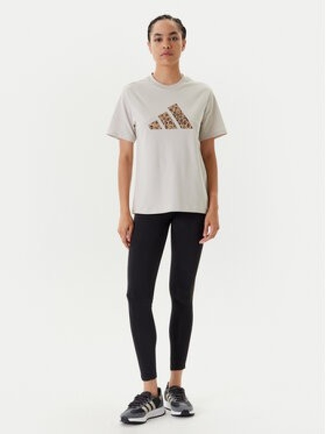 adidas Legginsy Leopard 3-Stripes JW7307 Czarny Slim Fit