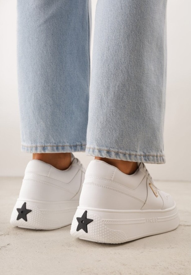 Białe Sneakersy Basic VICES na Platformie z Trójkątnym Zdobieniem Mellinata
