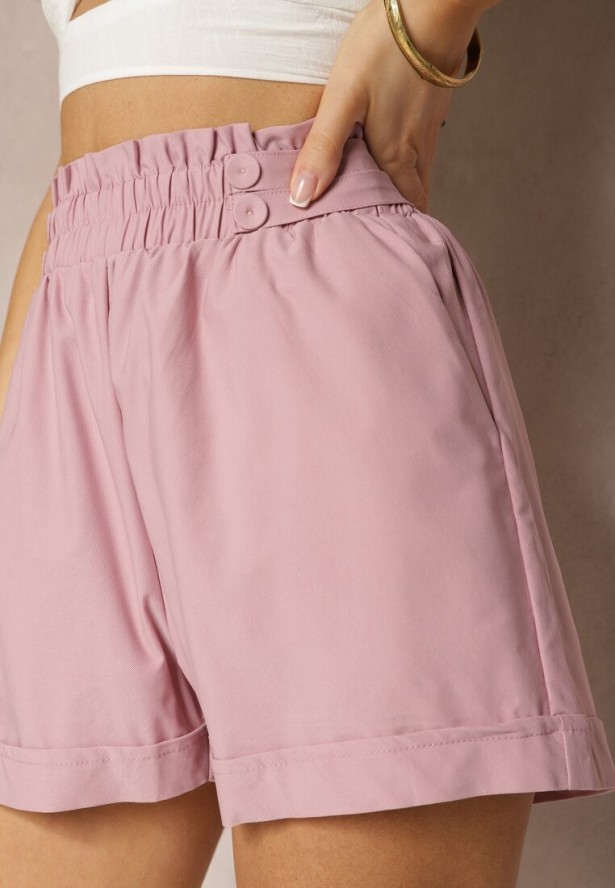 Ciemnoróżowe Szorty High Waist z Gumką w Pasie Kerpia