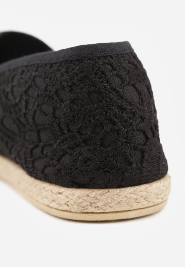 Czarne Espadryle z Koronkową Cholewką i Podeszwą z Plecionki Marilex