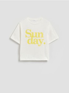 Bawełniany t-shirt z nadrukiem - złamana biel