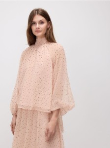 Bluzka z bufiastym rękawem - pastelowy róż