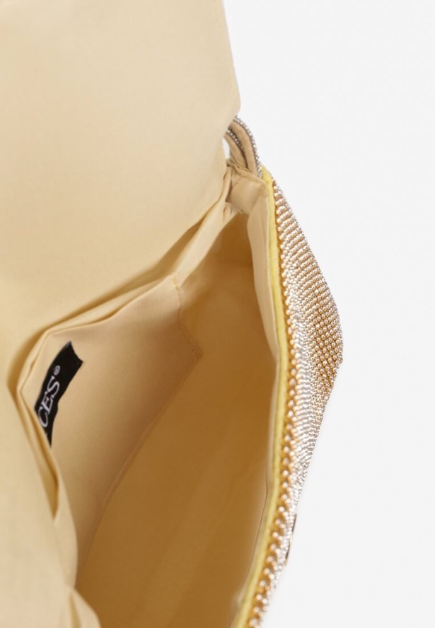 Złota Torebka Kopertówka Vices Ozdobiona Cyrkoniami Develia