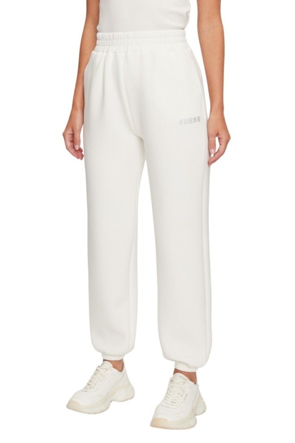 GUESS Dresowe damskie spodnie w kolorze ecru Cecilia Scuba, Rozmiar S