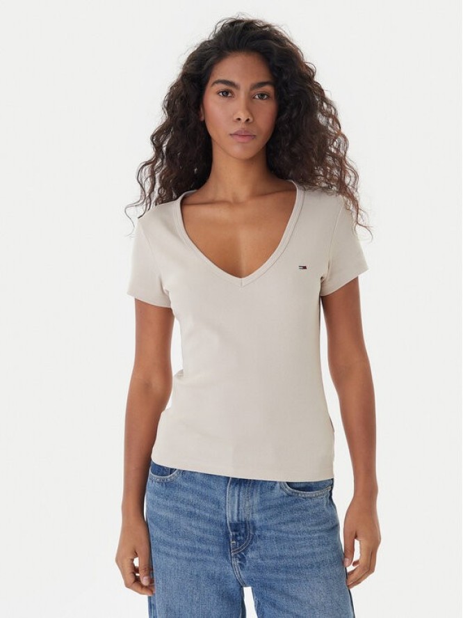 Tommy Jeans T-Shirt Essential DW0DW17385 Beżowy Slim Fit