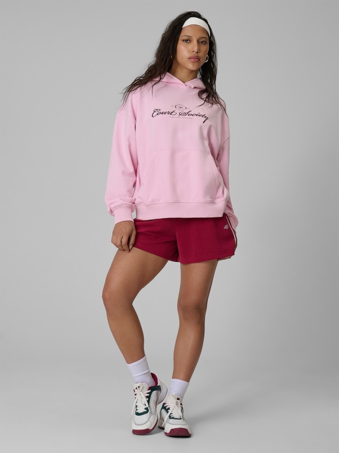 4F Bluza dresowa loose z kapturem damska - różowa XL