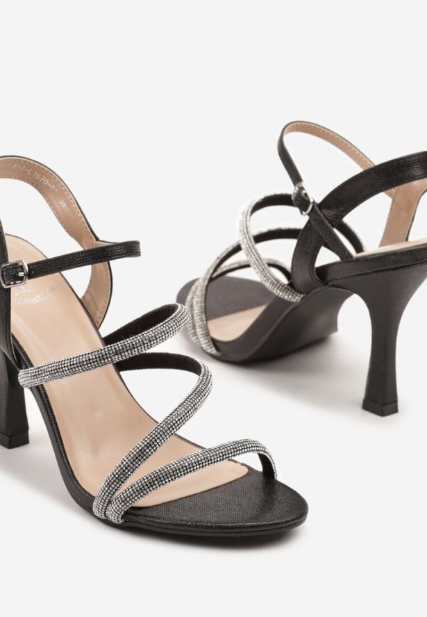 Czarne Sandały na Szpilce z Cyrkoniowymi Paskami Dalirisse