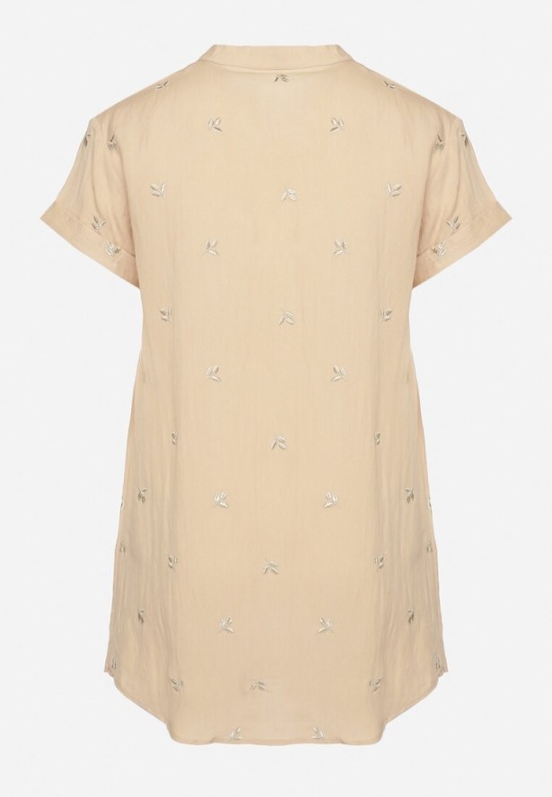Beżowa Bawełniana Tunika z Ozdobnymi Guzikami i Naszywkami Sovozi
