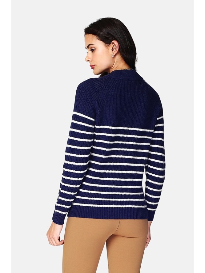 ASSUILI Kaszmirowy sweter w kolorze granatowo-białym rozmiar: 36