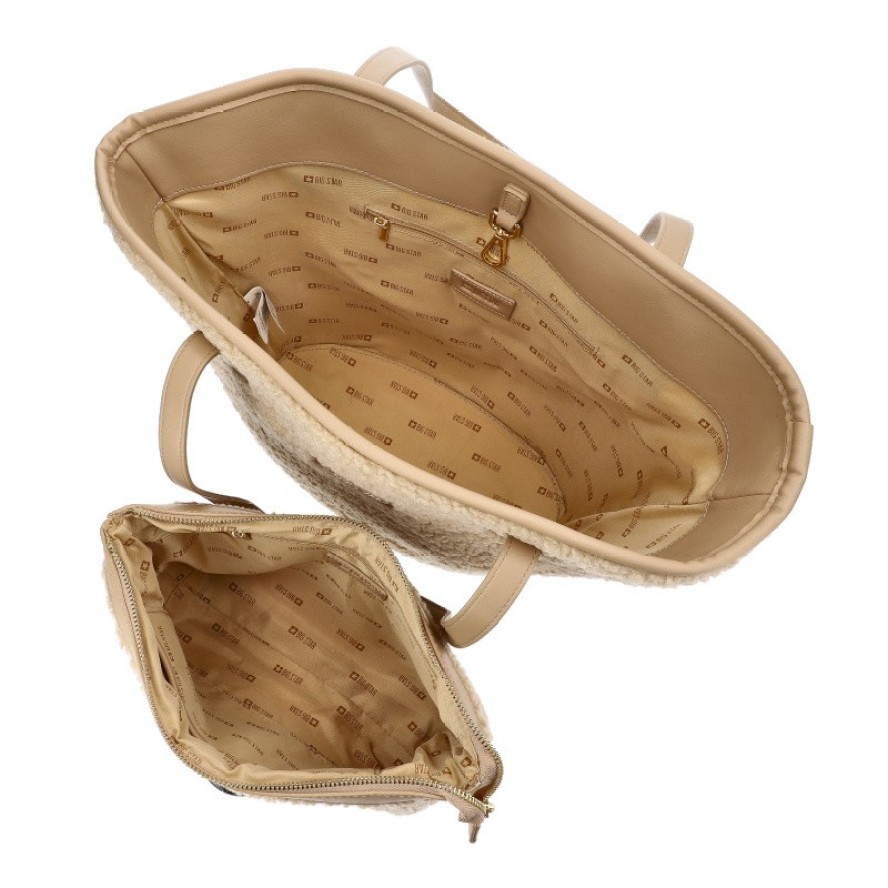 Beżowa Torebka Big Star 2w1 Damska Shopperka + Kosmetyczka