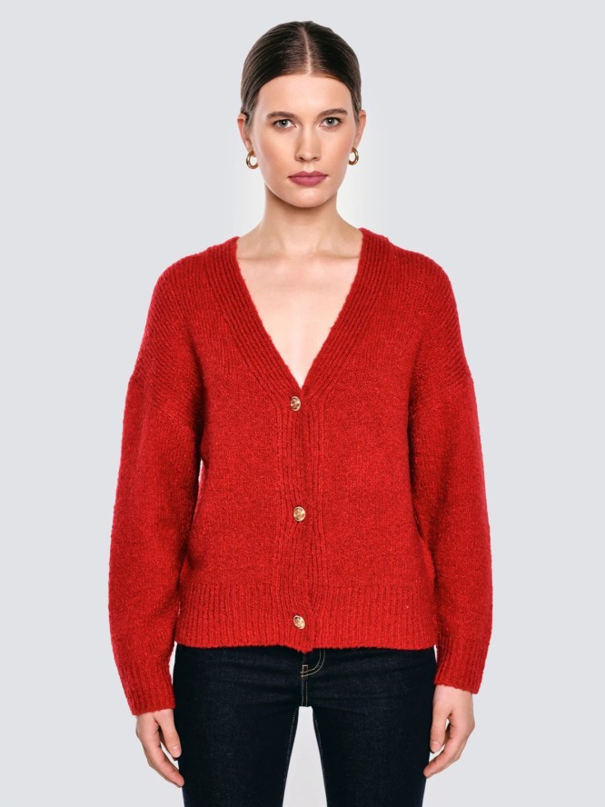 Kardigan damski z dodatkiem wełny czerwony Kardila 603