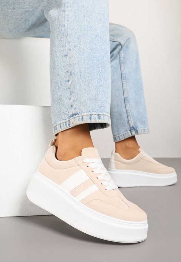 Beżowe Sneakersy Typu Kultowe Tenisówki na Platformie Redoreve