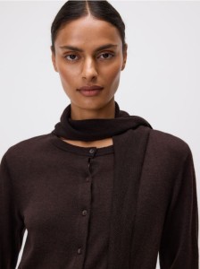 Kardigan z odpinaną chustką - ciemnobrązowy