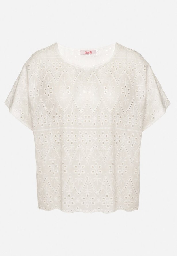 Biała Ażurowa Bluzka z Bawełny Volleira
