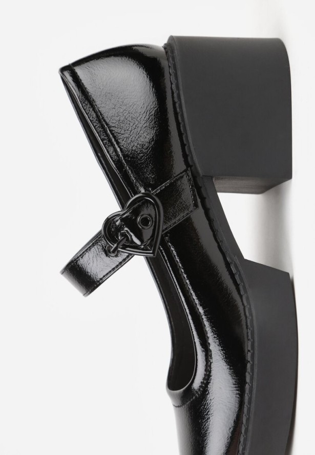 Czarne Lakierowane Półbuty ze Skórzaną Wkładką na Słupku z Platformą Fenelo