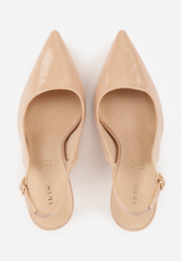 Ciemnobeżowe Szpilki Slingback VICES z Lakierowanym Połyskiem i Skórzaną Wkładką Marinja