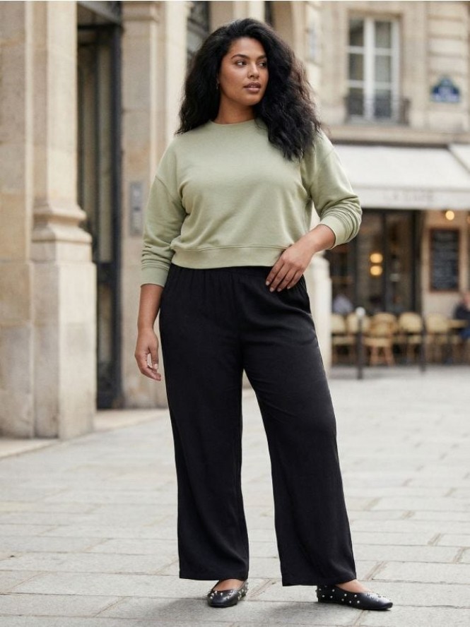 Jeansy bootcut z wysokim stanem plus size - czarny