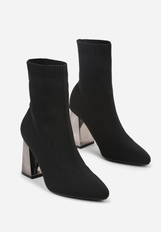 Czarne Eleganckie Botki VICES na Słupku ze Skarpetkową Cholewką Rasoria