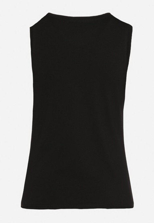 Czarny Bawełniany Top z Kwiatami 3D Cyrkoniami i Perełkami Sanaviella