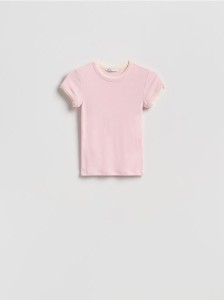T-shirt z kontrastową wstawką - pastelowy róż