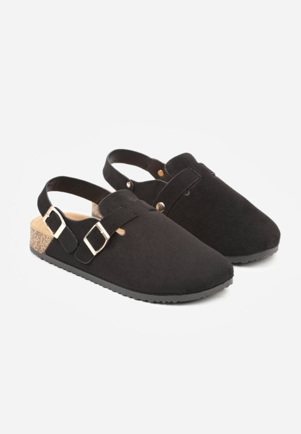 Czarne Sandały Typu Chodaki z Klamrami Silvermore