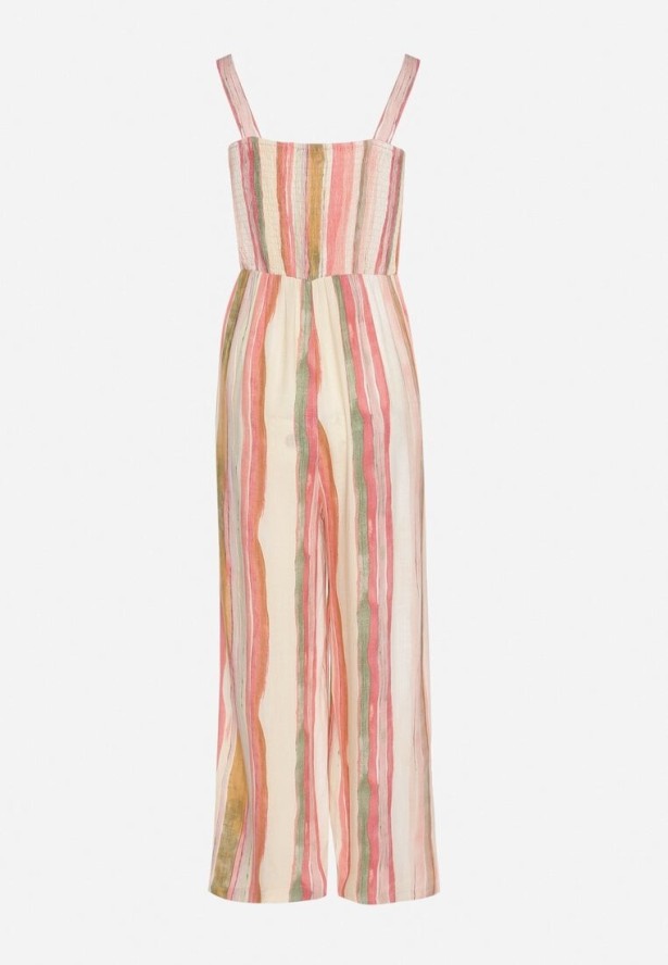 Różowy Kombinezon z Wiskozy na Ramiączkach z Szerokimi Nogawkami Efralina