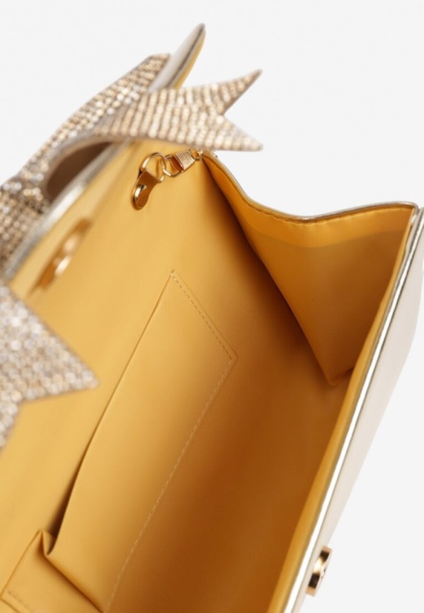 Złota Torebka Kopertówka na Łańcuszku z Cyrkoniową Kokardą Erfelia