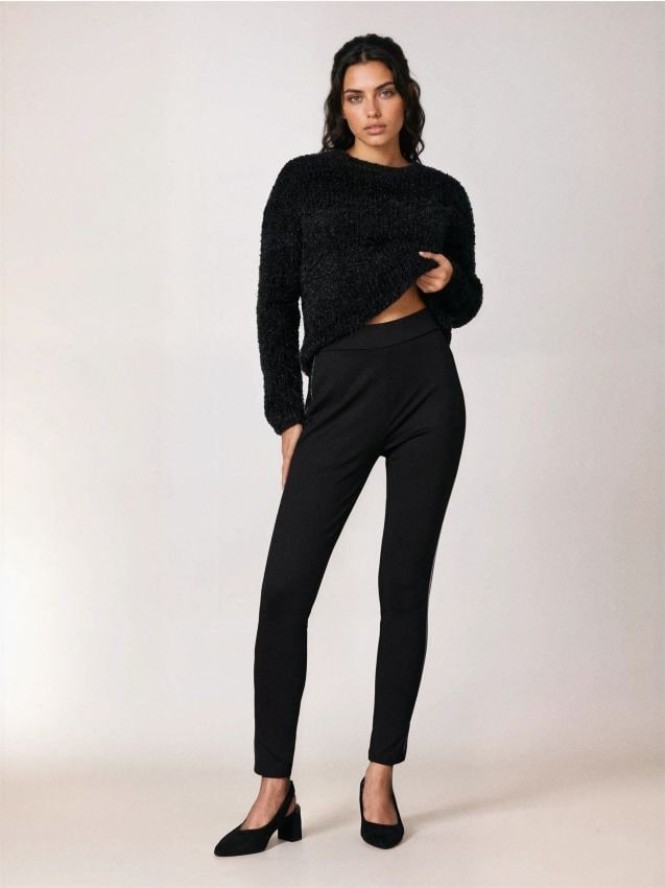 Legginsy z kryształkowym lampasem - czarny