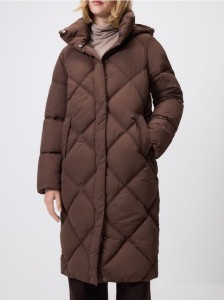 Długa kurtka z kapturem - ciemnobrązowy