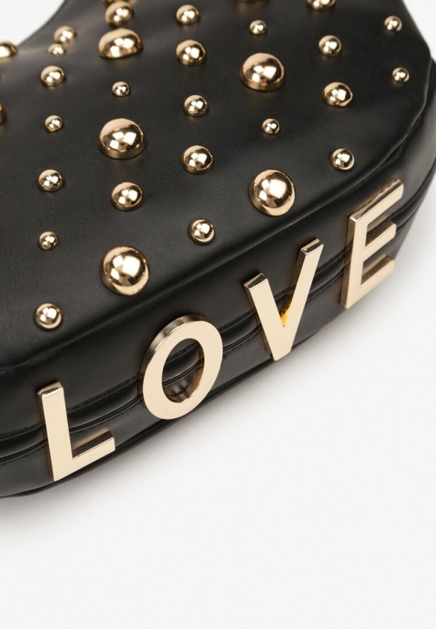 Czarna Mała Torebka ze Zdobieniem i Odpinanym Paskiem Wyneth