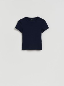 T-shirt slim fit z modalem - granatowy