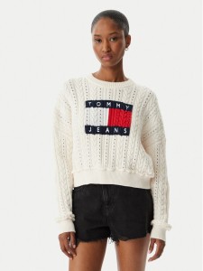 Tommy Jeans Sweter Intarsia Flag Badge DW0DW22317 Kremowy Regular Fit