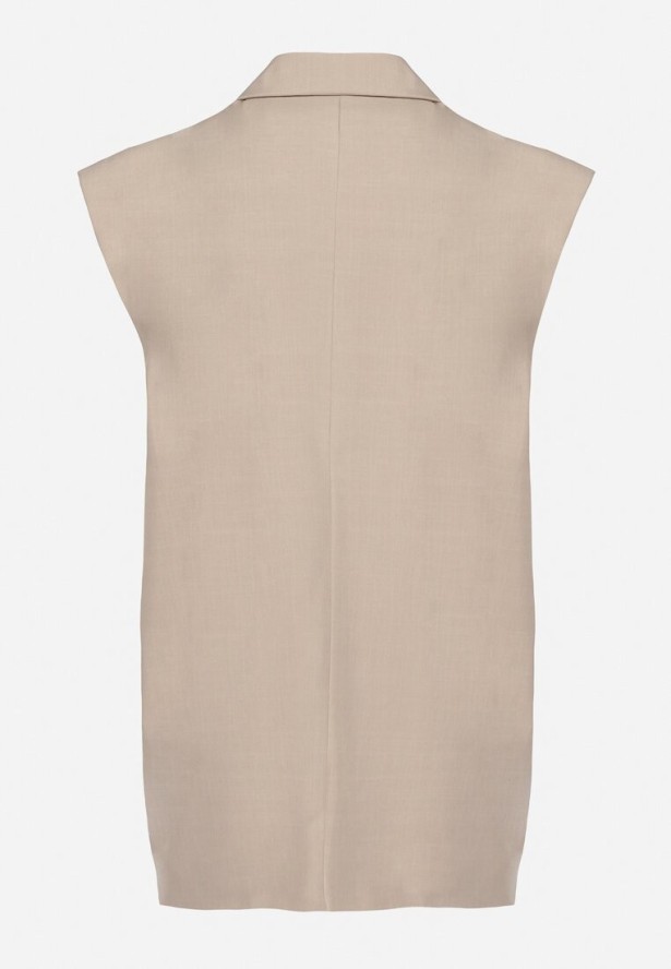 Beżowa Kamizelka Garniturowa z Usztywnionymi Ramionami Ellavessa