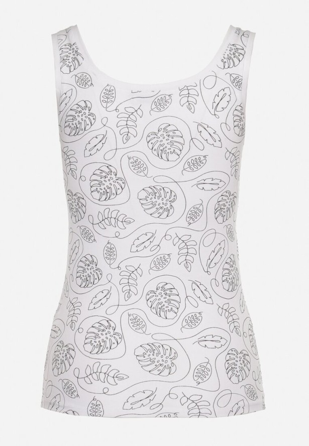 Biały Elastyczny Top Bawełniany we Florystyczny Wzór Danilera