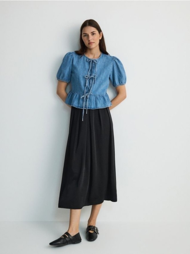 Spódnica maxi z zakładkami - czarny