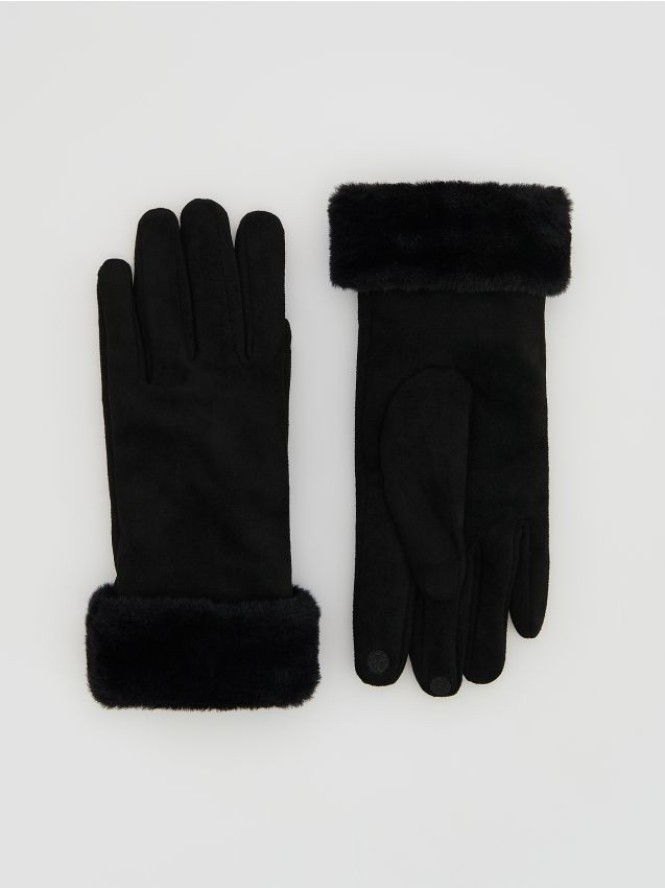 Rękawiczki ze sztucznym futerkiem - czarny