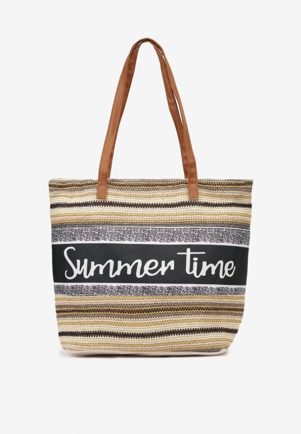 Jasnobeżowa Jednokomorowa Torebka Plażowa z Rączkami na Suwak Fujinme